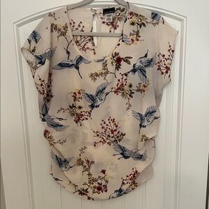 Zenobia Women's Cream Bird Print Sleeveless Blouse Sz 1X